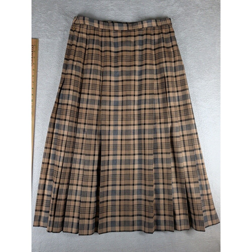 Vintage Pendleton Pleated Plaid Wool Maxi Skirt Women's 16 Brown - Picture 8 of 8